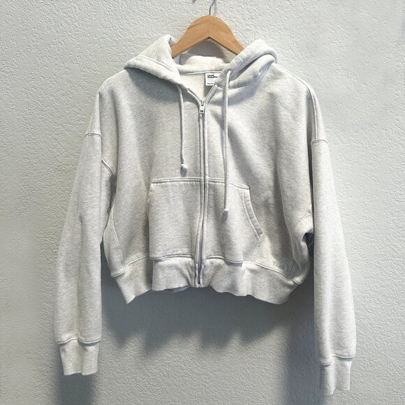 Aritzia Cozy Fleece Boyfriend Fit Boxy Jacket Grey Heather Cloud White Large - Picture 4 of 5